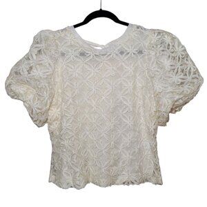Eesome Floral Textured Puff Sleeve Top Blouse Ivory Large Coquette Girl NEW